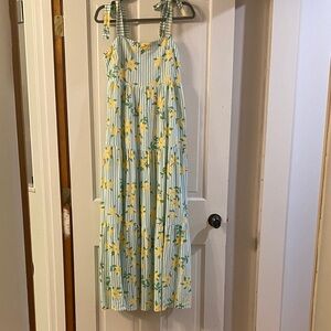 Draper James Yellow Magnolia and Turquoise Striped Tiered Maxi Dress